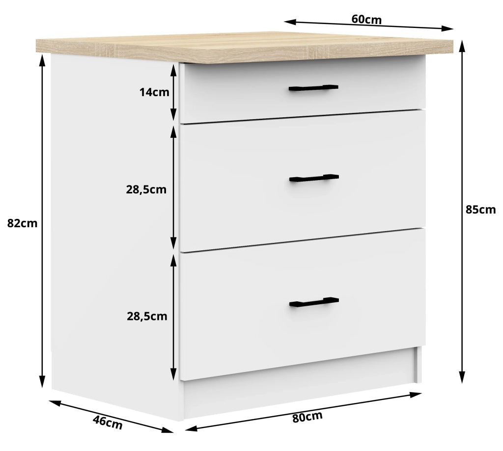 Mobile cucina modulare con piano di lavoro AKORD OLIWIA Bianco 80 cm 3 cassetti 80x46x85 cm