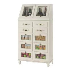 Dispensa 10 cassetti 2 ante legno bianco sporco e profili verdi 80x42x153 (501) - Mobili 2G