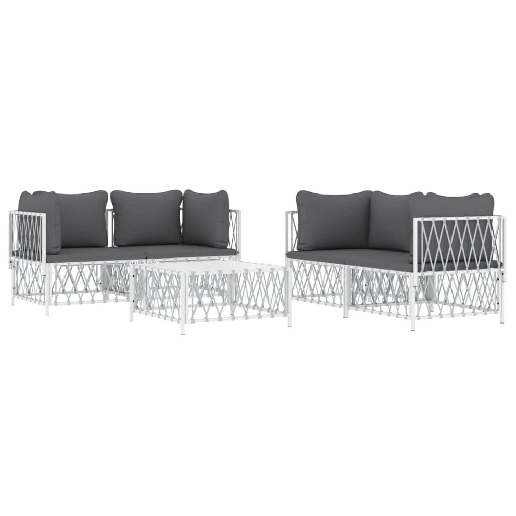 Set di mobili da giardino mobili da esterno con cuscini 5 pezzi acciaio bianco 02_0018304