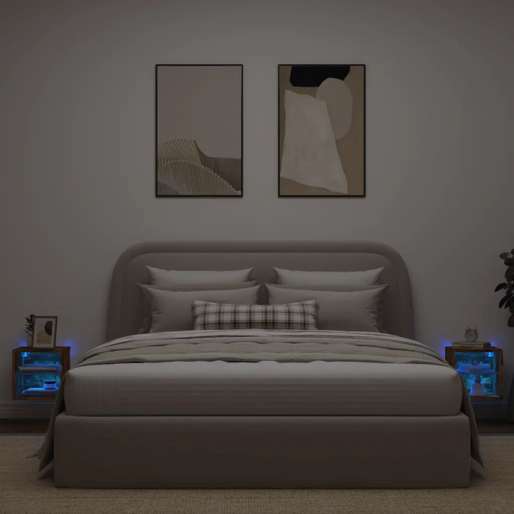 Mobili TV a Parete con Luci LED 2pz Rovere Fumo 30x28,5x30 cm 836982