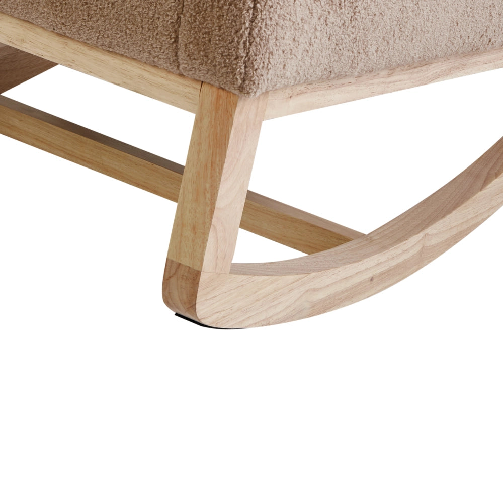 Sedia a dondolo in Boucle beige e legno di gomma soggiorno salotto