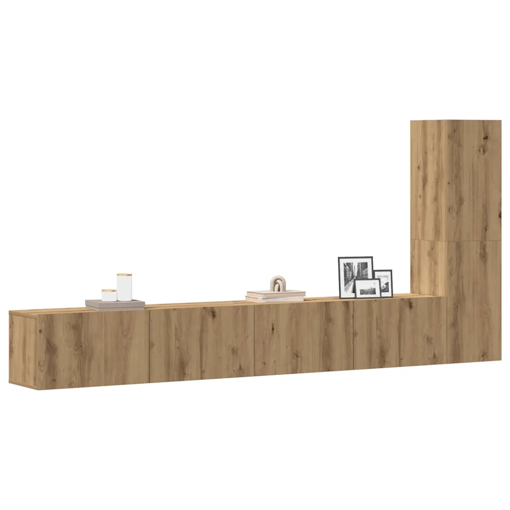 Set Mobile TV 3 pz Montato a Parete Rovere in Truciolato 3329198
