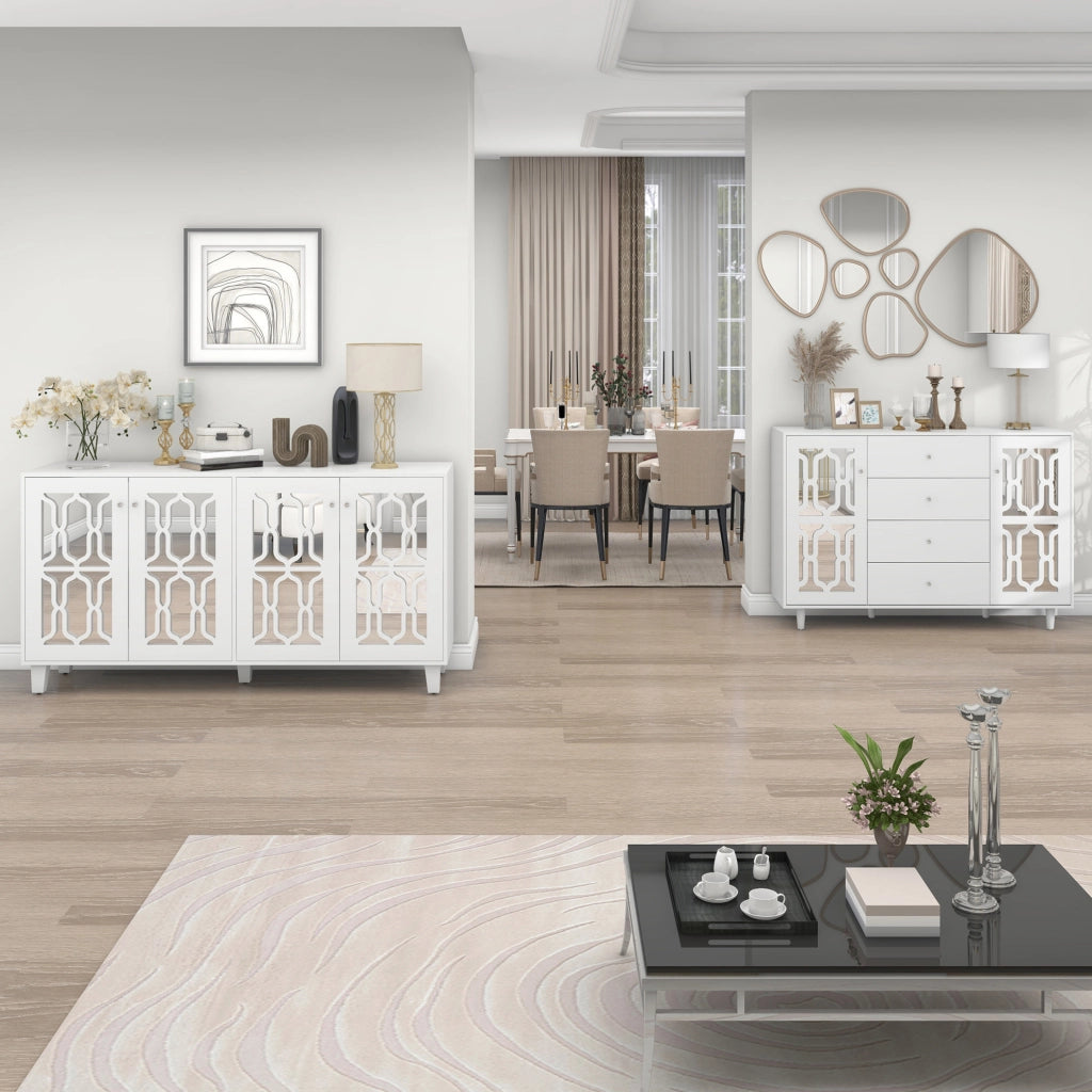 Credenza bianca con superficie a specchio 147,5 cm