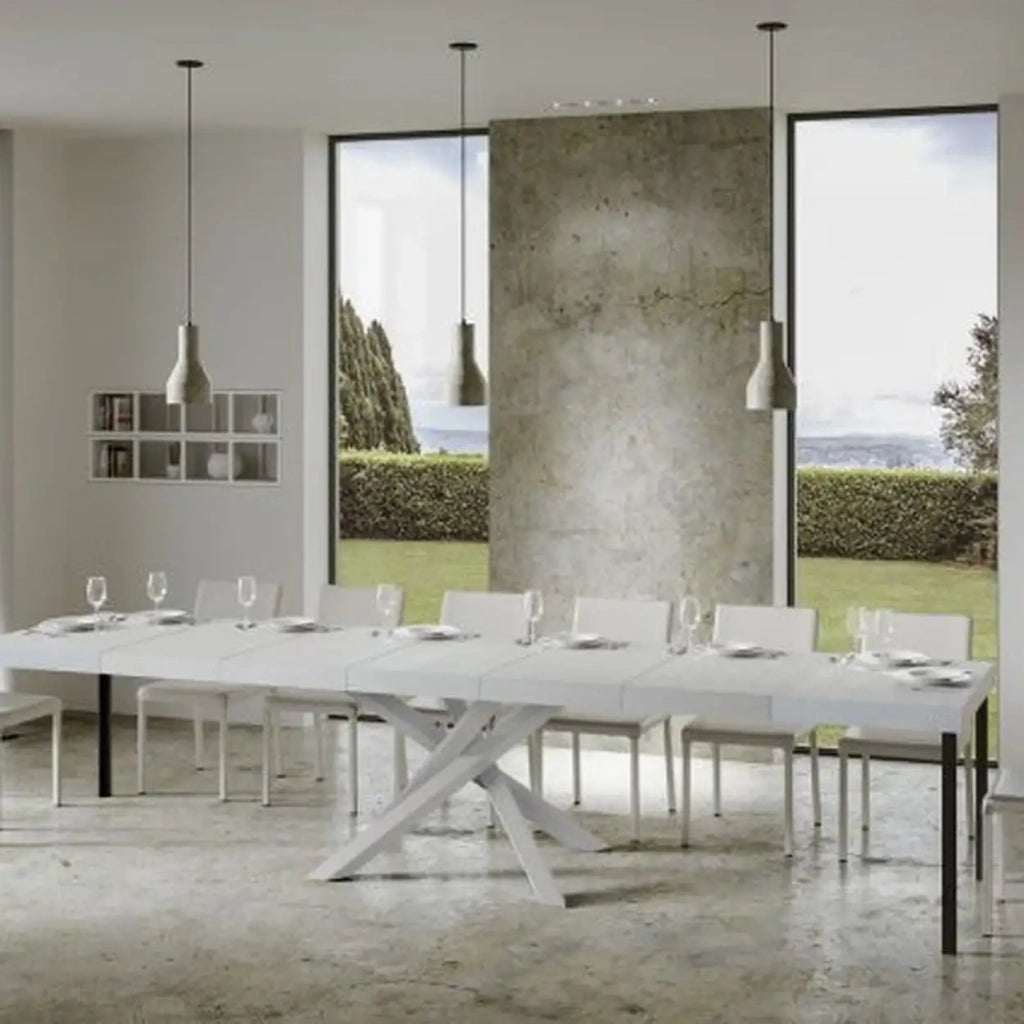 Tavolo allungabile 130/390x90 cm Volantis Premium colore bianco frassino gambe bianche