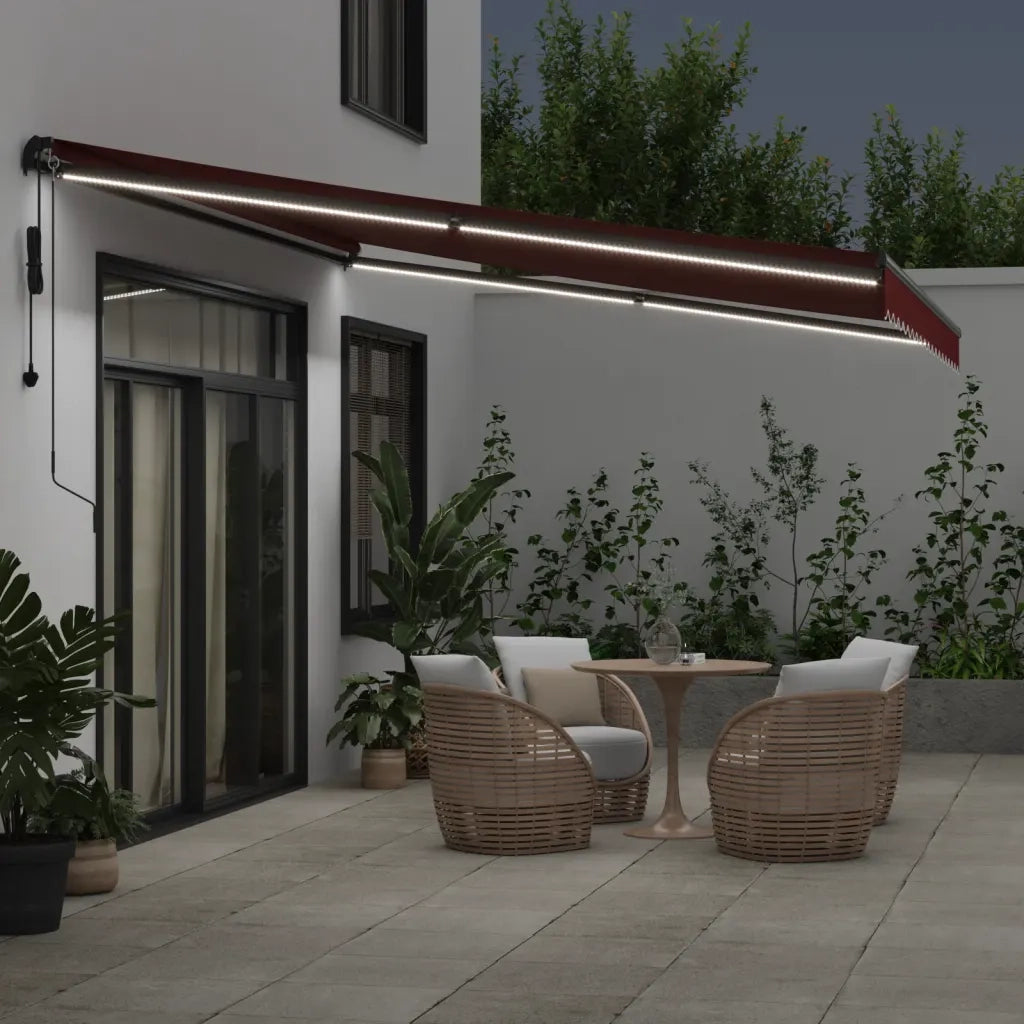 Tenda da Sole Retrattile Automatica con LED Bordò 450x350 cm 3215005