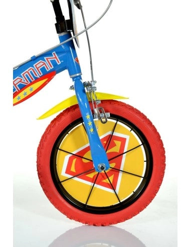 SUPERMAN 14", bicicletta per bambini, adatta a bambini tra i 4 e i 6 anni, per altezza tra 100 e 120 cm, con borraccia e