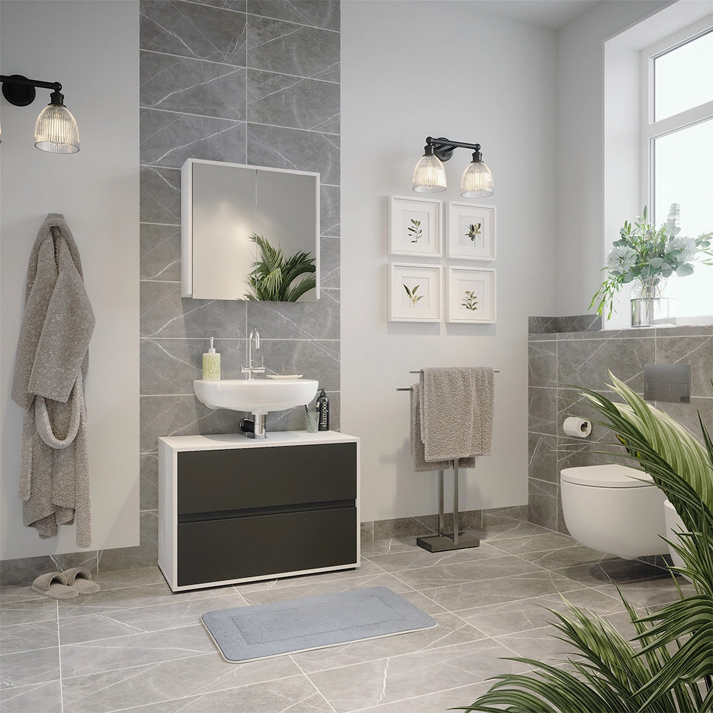 Vicco Specchio contenitore bagno Bianco/antracite 60 x 58 cm con due porte a specchio