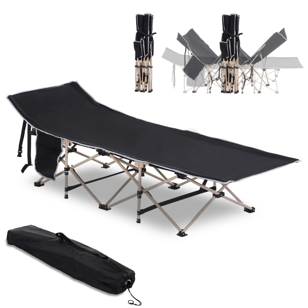 Feldbett pieghevole da campeggio 190x68x52 cm con borsa; nero