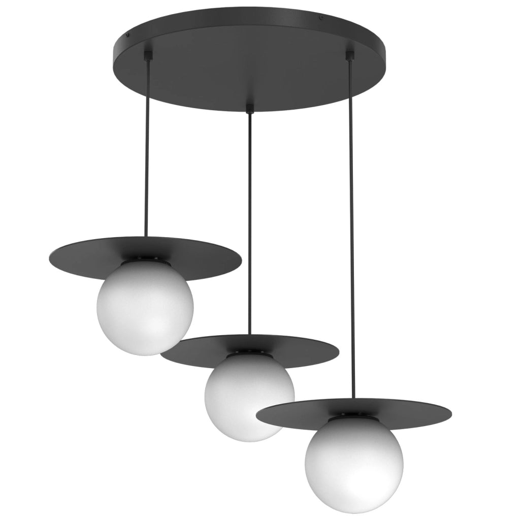 Lampada sospesa Flat 3xE27 nera sfere bianche Luminex