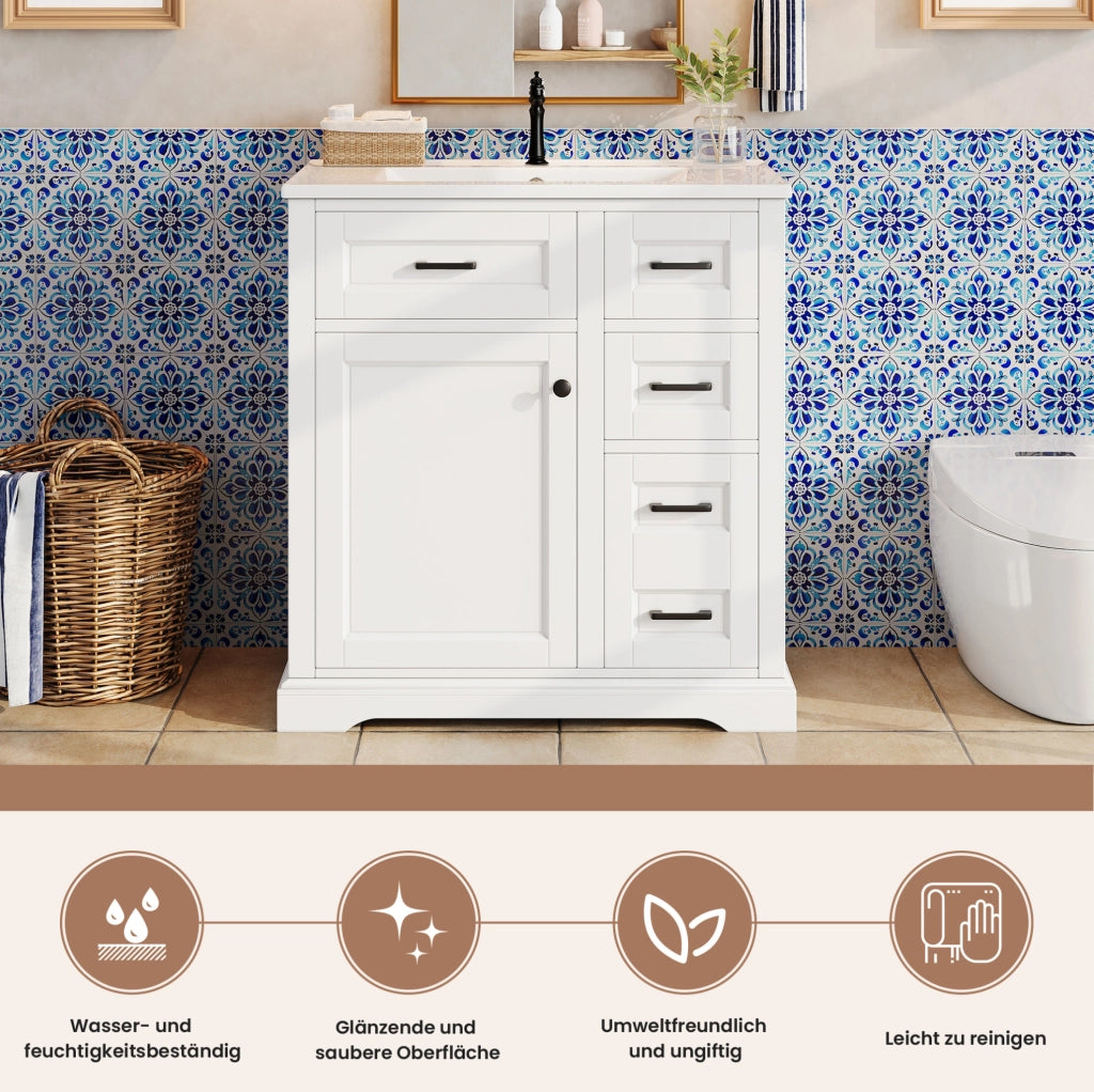 Mobile lavabo da terra con lavandino in ceramica e 4 cassetti