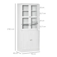 Mobile Libreria con 2 Armadietti, Ripiani Regolabili e Ante in Vetro, 76x40x178.5 cm, Bianco