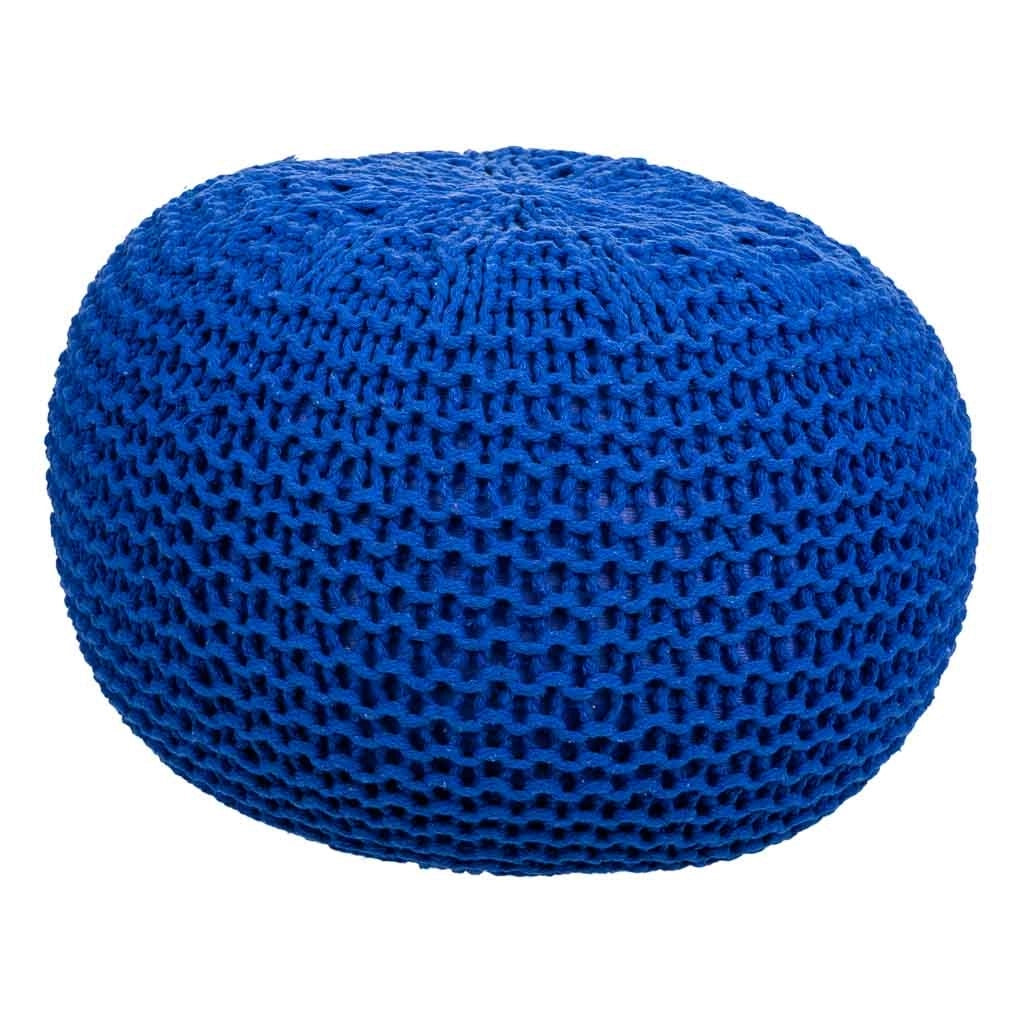 Pouf in cotone intrecciato blu 38x38x28h