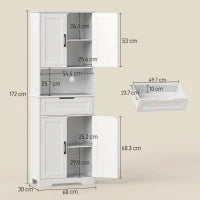 Credenza Cucina con 2 Armadietti e Cassetto, Piano Centrale Aperto e Ripiani Regolabili, Bianco