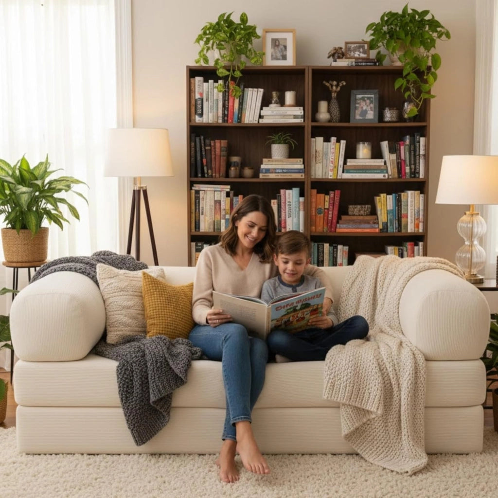 Divano 2 Posti Prodotto in Francia - Divano Letto Modulare in Schiuma ad Alta Densità e Tessuto in Velluto a Coste - Design Innovativo Boneless Couch, Spedito Compresso (Ecru)