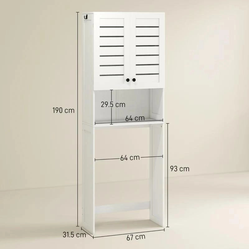 MOBILE SOPRA WC CON ARMADIETTO A 2 ANTE E RIPIANO APERTO, IN LEGNO BIANCO, 67X31.5X190 CM