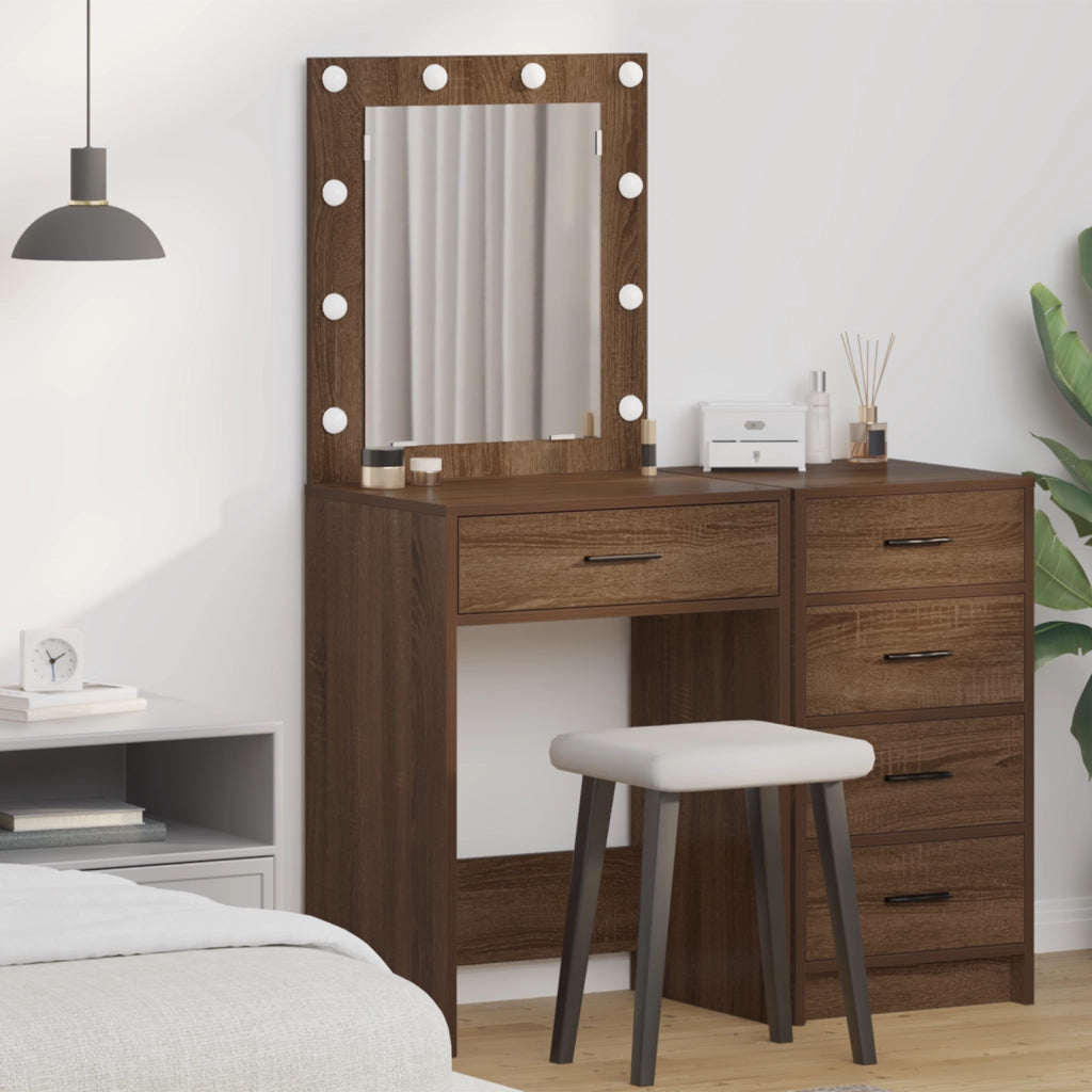 Tavolo da toeletta con luci LED Rovere marrone 50x41x135 cm