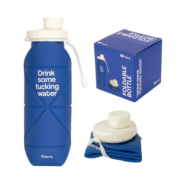 Bottiglia pieghevole con scritta "Drink some fucking water"