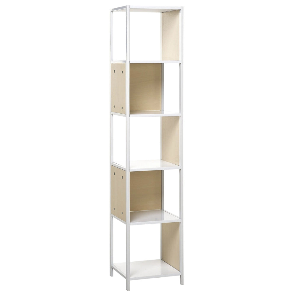 Libreria bianca con legno chiaro 165 x 35 cm Scaffale a 5 ripiani Moderno e minimalista