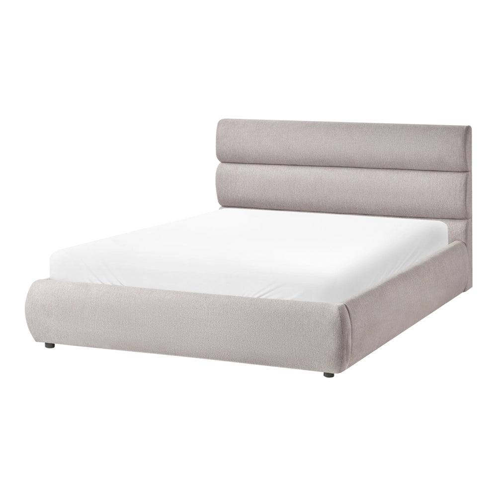 Telaio del letto a doghe in tessuto di lino grigio imbottito gambe in plastica ottomana di stoccaggio 140 x 200 cm EU dimensioni doppie Design moderno