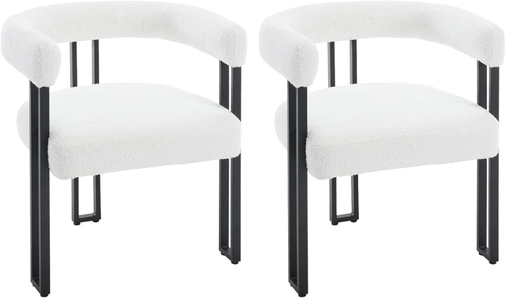 Set 2 Sedie Sala da Pranzo, Sedie da Cucina con Braccioli, Sedia da Pranzo con Gambe in Metallo, Sedia Imbottita per Camera da Letto, Soggiorno, Seduta in Ciniglia, Grigio Scuro, EZS25dgr-2