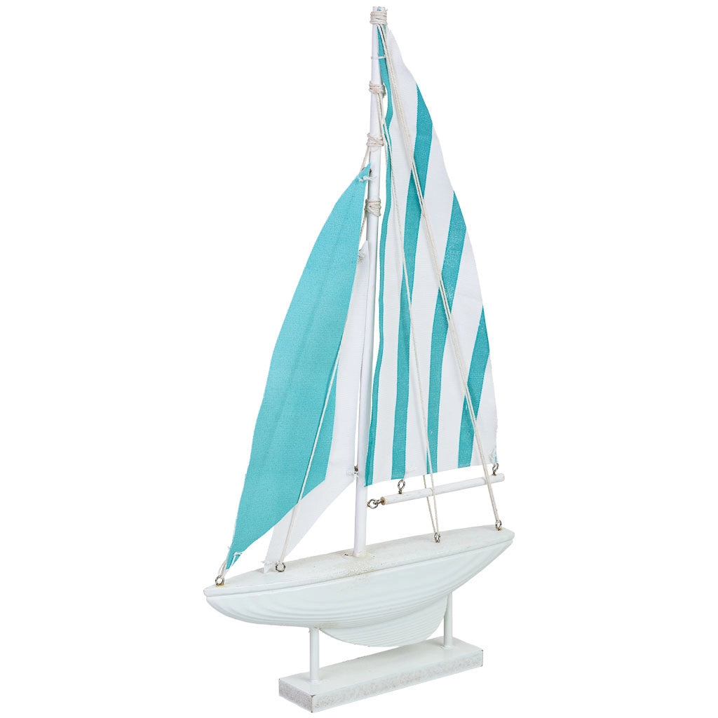 Statuina decorativa a forma di barca in legno blu, 24 x 4,5 x 45 cm (altezza)