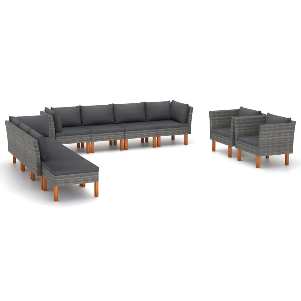 Set di mobili da giardino mobili da esterno 10 pezzi resina intrecciata e legno di eucalipto grigio 02_0015280