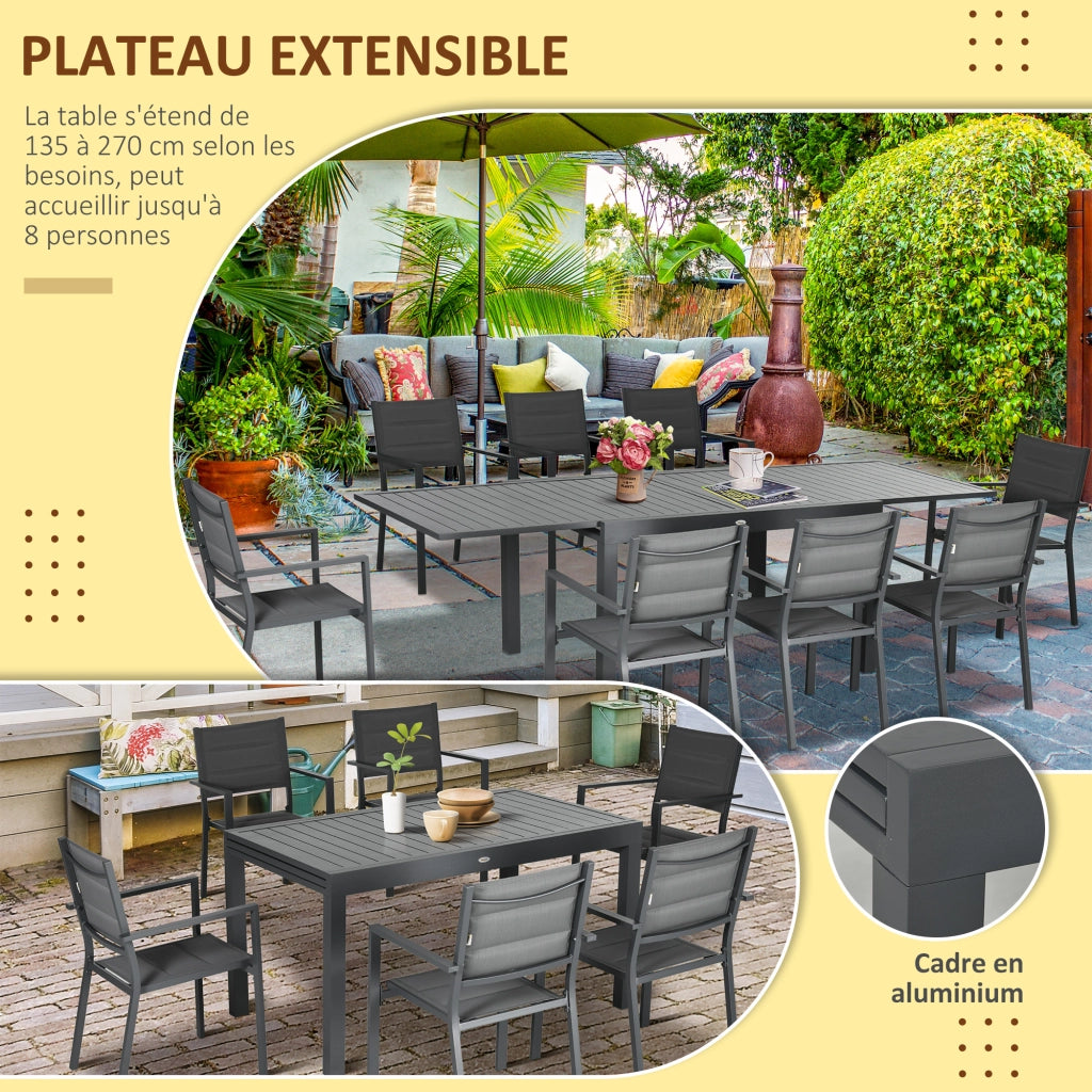 Tavolo da pranzo allungabile esterno ¨C Minimal ¨C 135x270 cm grigio 8 sedie