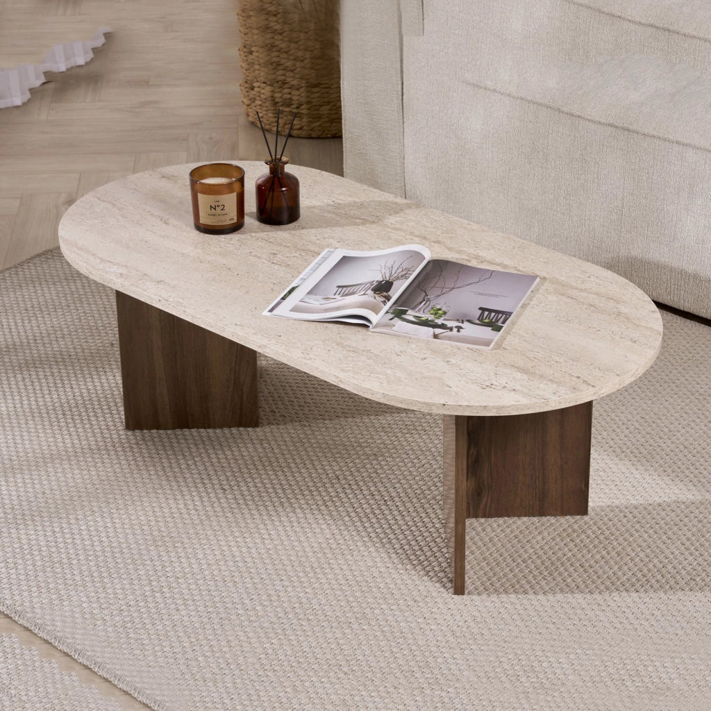 Elain, Tavolino da Salotto Forma Ovale, 119x60x40h cm Marrone Noce