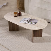 Elain, Tavolino da Salotto Forma Ovale, 119x60x40h cm Marrone Noce