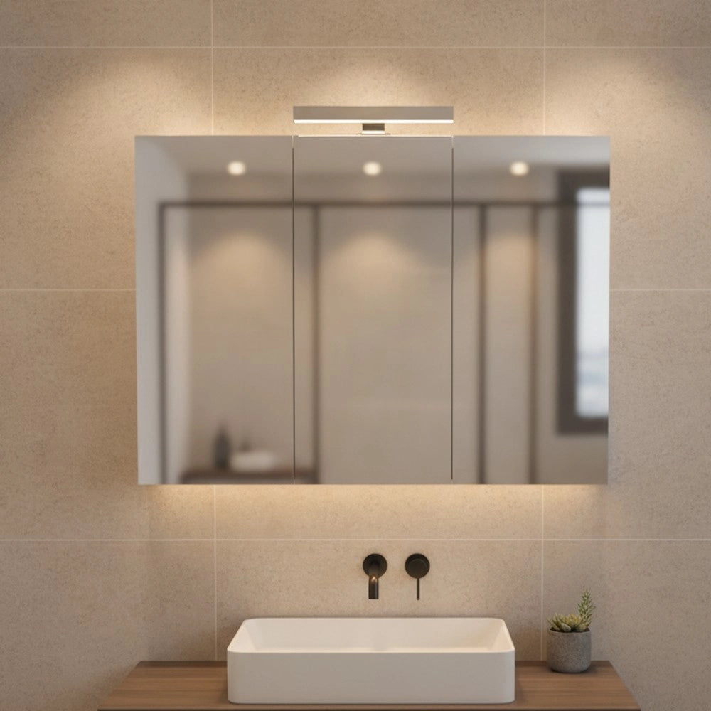 Specchiera bagno Favignana 90x68 cm con 3 ante a specchio contenitore e struttura bianca