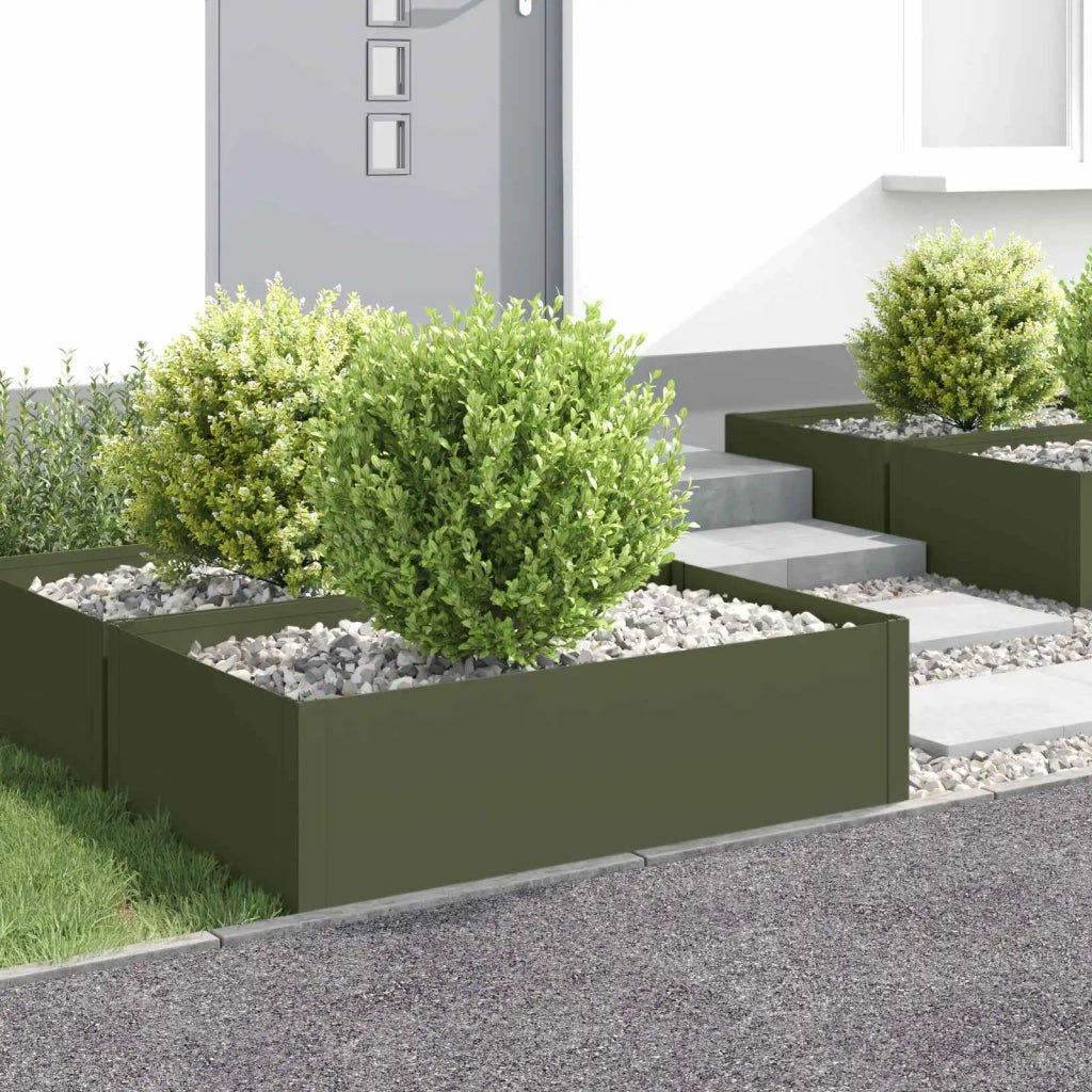 Bordura per Prato 4 pz 100 x 60 x 35 cm Acciaio Verde Oliva 8008952
