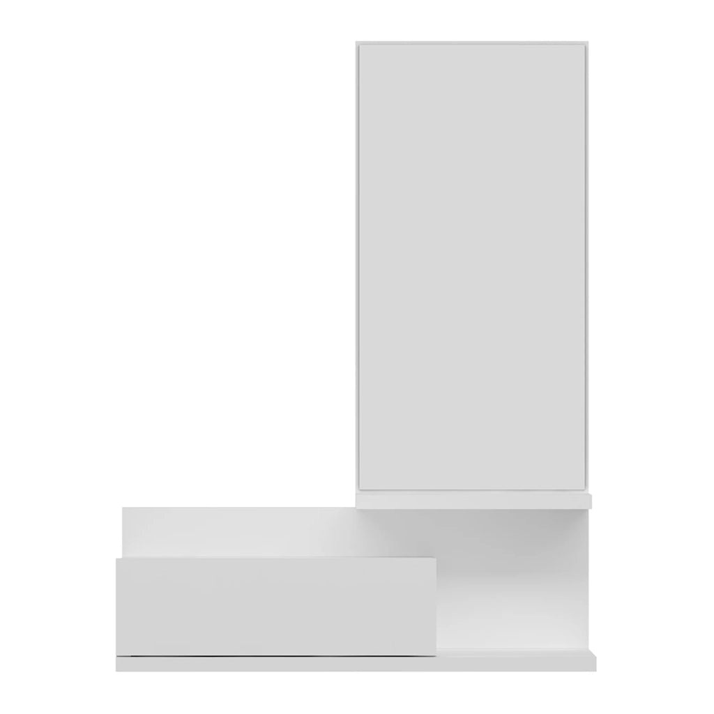 Mensola dal design senza tempo per soggiorno camera da letto mobile contenitore a parete per ingresso con cassetto e specchio bianco 03_0011250