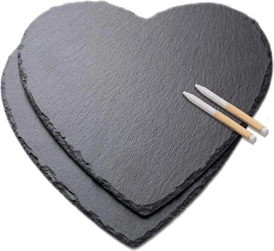 Set di piastre di pietra da 25 cm, 2 pezzi, con gessetto, ideale per servizio e decorazione