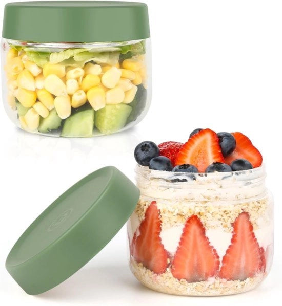 Pentole per Overnight Oats - Bicchieri per Muesli - Jarre in vetro - Avena - Avena - 2 pezzi - Da non perdere per la tua colazione!