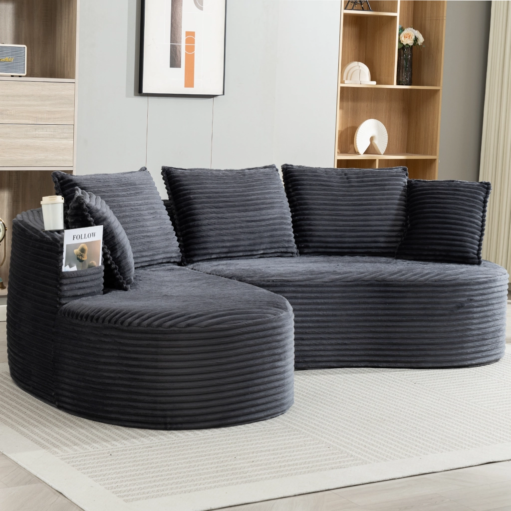 DIVANO Curvo 250x152x82 cm Tessuto a coste Grigio scuro