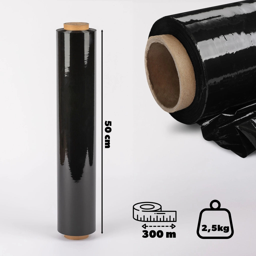 Pellicola estensibile KADAX XL nera, rotolo resistente e opaco da 2,5 kg.