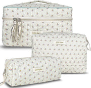 Borse cosmetiche per donne, borsa cosmetica con motivo floreale, set di borsette per trucco, borsette imbottite per il bagno, borsa di stoffa per il trucco, grande borsa per il trucco, articoli di viaggio, accessori estetici, bambina pulita