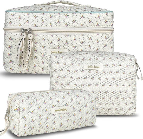Borse cosmetiche per donne, borsa cosmetica con motivo floreale, set di borsette per trucco, borsette imbottite per il bagno, borsa di stoffa per il trucco, grande borsa per il trucco, articoli di viaggio, accessori estetici, bambina pulita