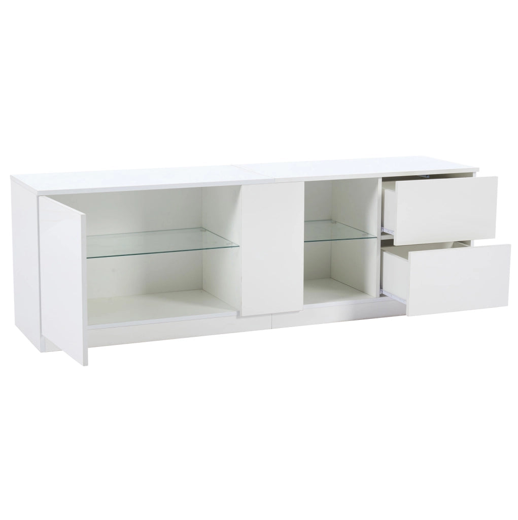 Mobile TV 160x40x52 cm con LED; 2 cassetti e anta; MDF bianco