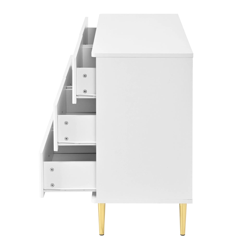 Cassettiera, mobile contenitore, 6 cassetti, gambe in metallo, MDF, bianco