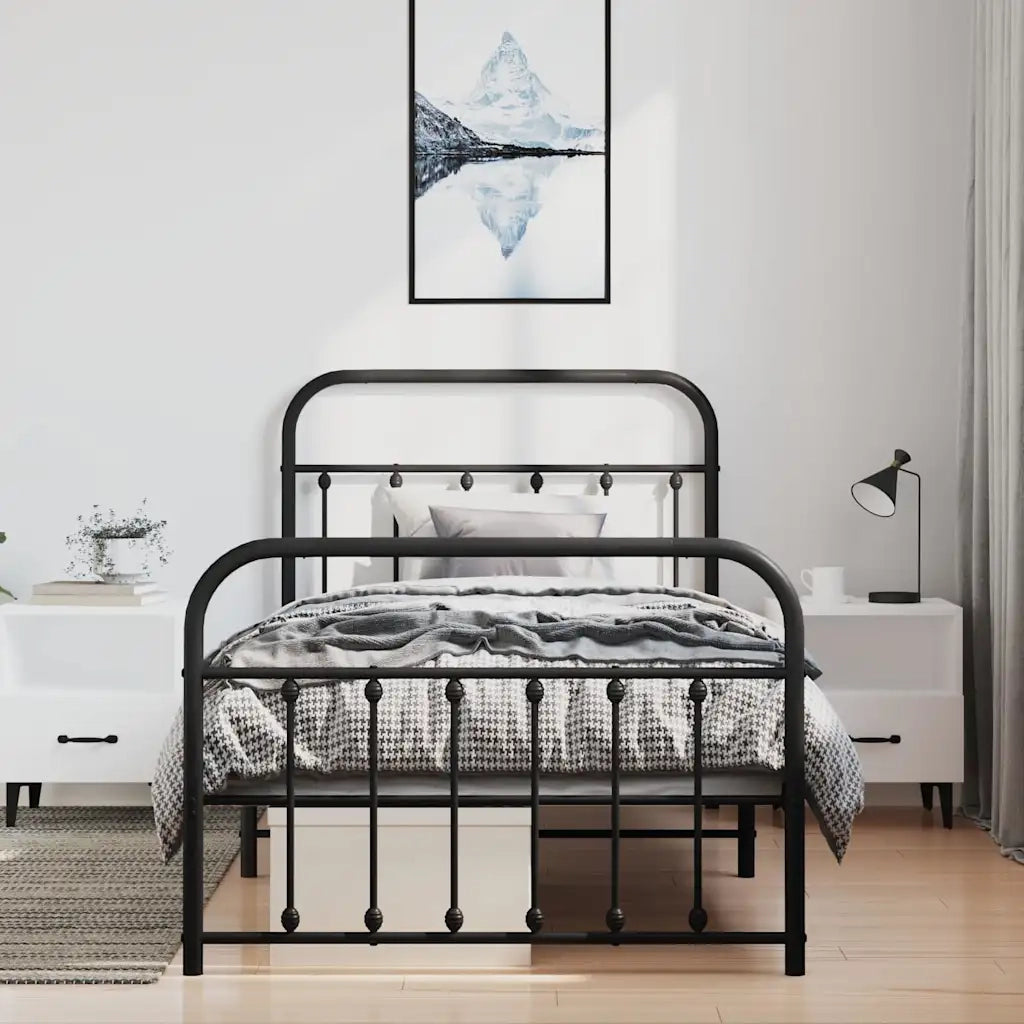 Giroletto con Testiera e Pediera Metallo Nero 100x190 cmcod mxl 129429