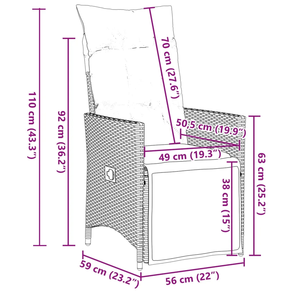 Set da Bistrò 3 pz con Cuscini Nero in Polyrattan 3276855
