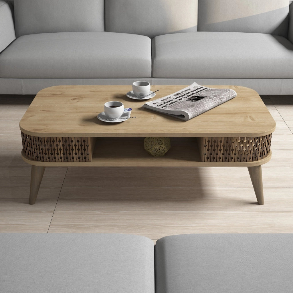 Tavolino in legno "Eylul" - 105 x 60 x 34 cm - Marrone