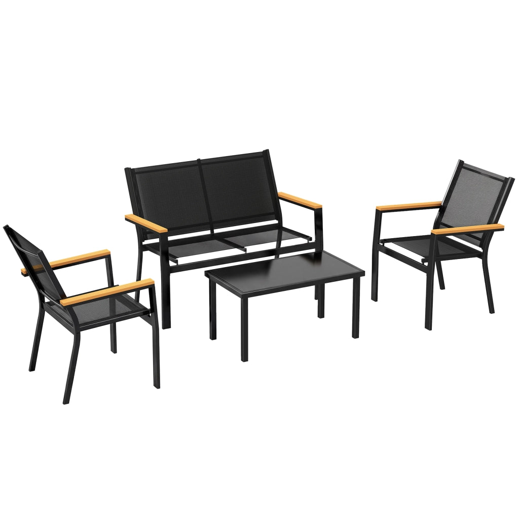 Set di mobili da giardino gruppo di seduti in metallo per 4 persone Salotto da giardino con divano a 2 posti Tavolino laterale 110x63.5x84 cm Nero