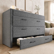 Letto a scomparsa 140x200 cm grigio in lino con cassetto USB-C