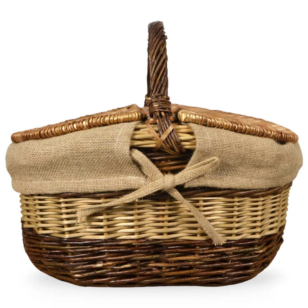 Cesto Ovale Carmen picnic in Vimini e Juta con doppio coperchio cm 44 x 35x h 38
