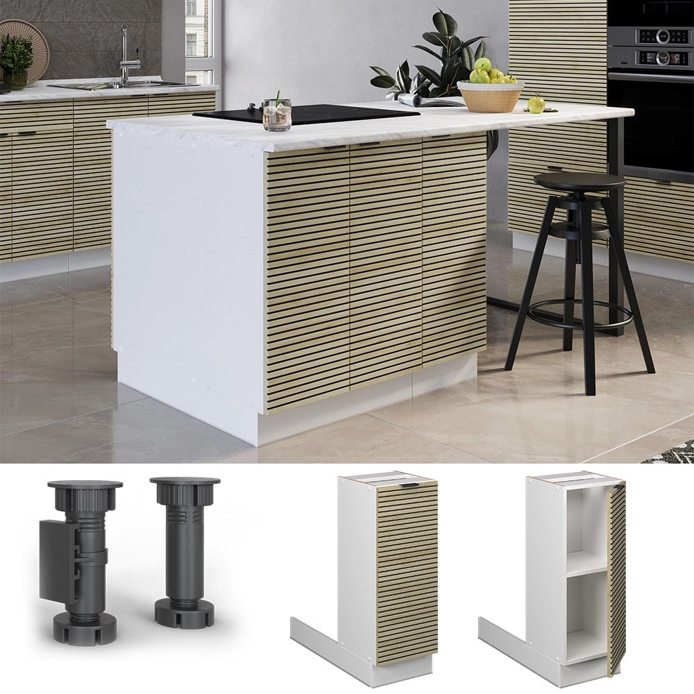 Isola da cucina Fame-Line Pannello in quercia/Bianco 30 cm senza piano di lavoro Vicco