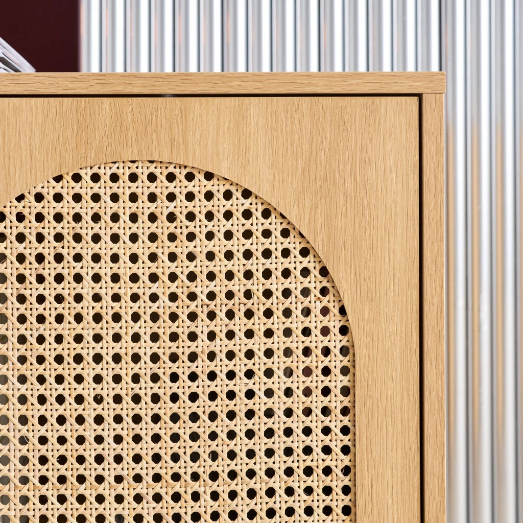 Mobile tv decorazione legno e canna 2 ante 140cm, marrone naturale