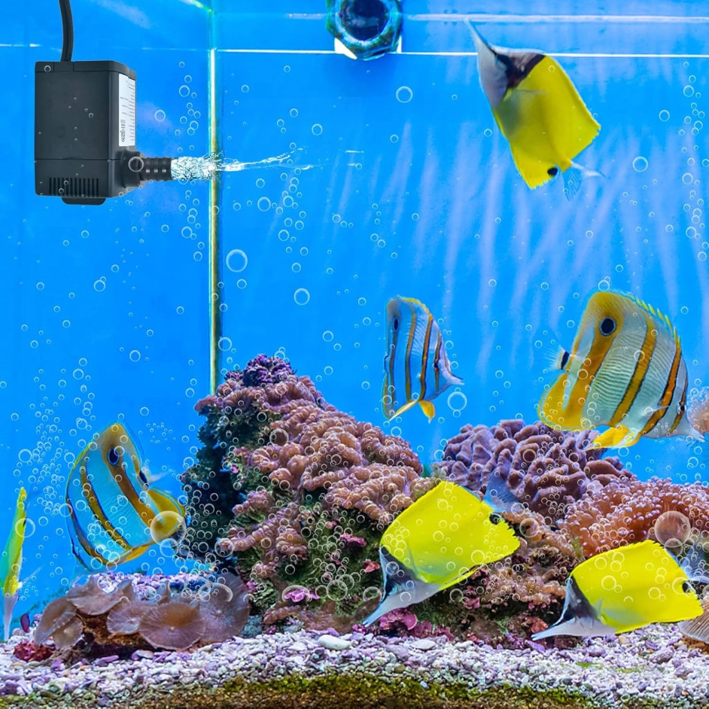 Pompa Sommergibile da 900L/H (22W)/1450L/H (30W), Pompa per Fontane con Sollevamento di 2,2/2,5 Metri, Cavo di Alimentazione da 1,83 Metri e 3 Ugelli per Acquari Idroponica Laghetto (1450L/H)