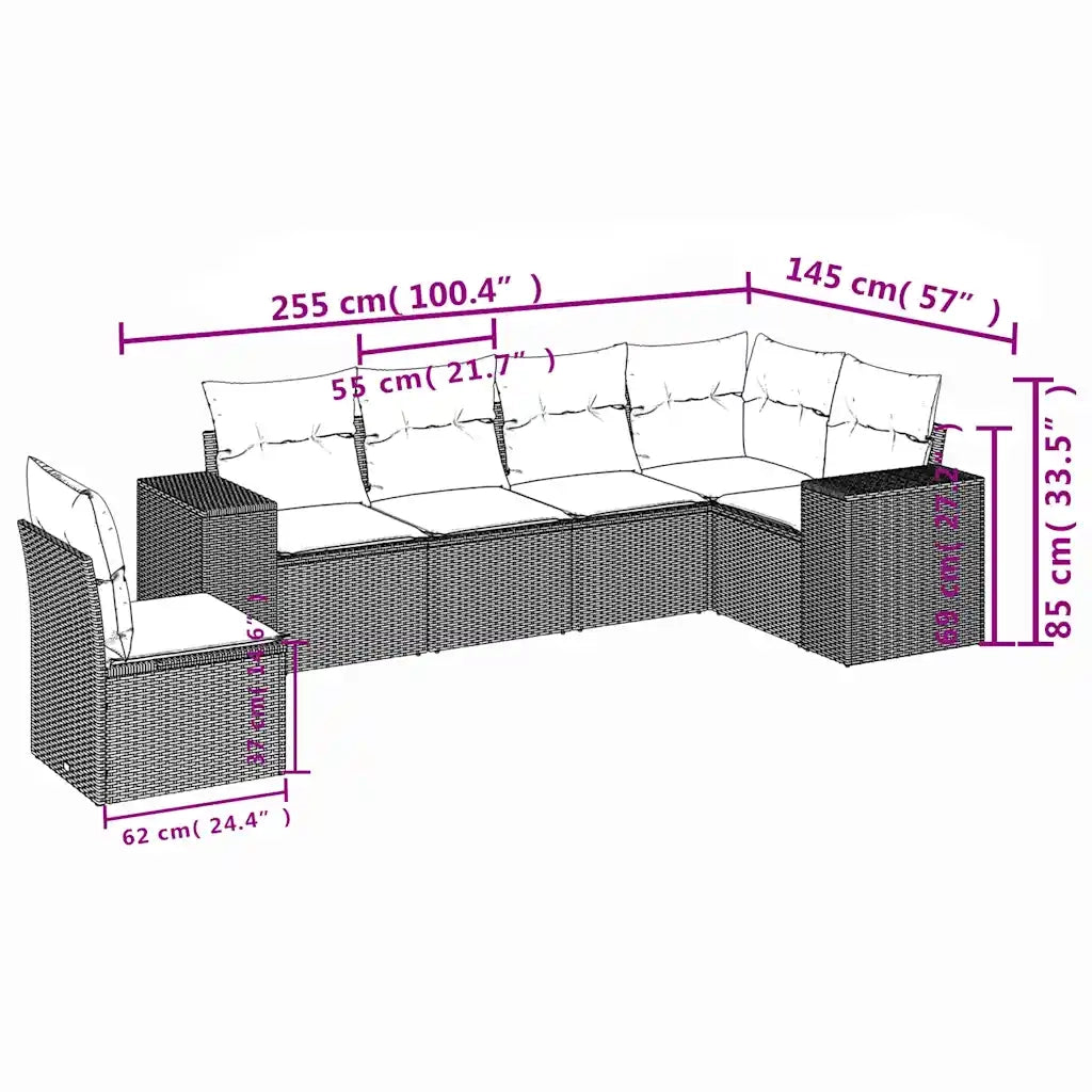 Set Divano da Giardino 6 pz con Cuscini Marrone in Polyrattan